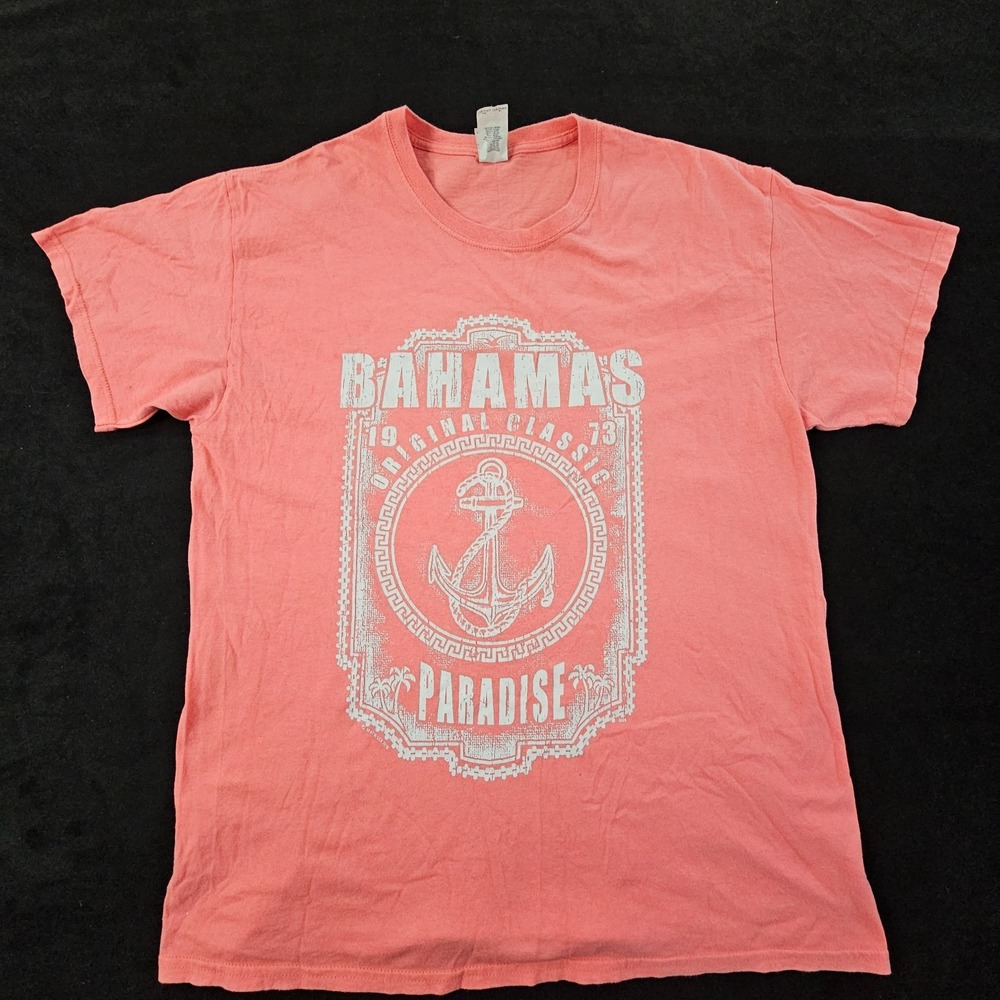 Bahamas Paradise Orange/Pink Short Sleeve Cotton T-Shirt Men's L